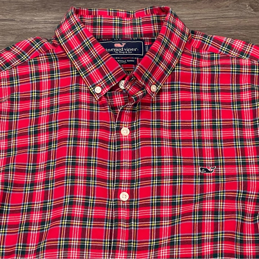 Vineyard Vines Men's Red Plaid SLIM FIT WHALE Button Down Shirt Large‎